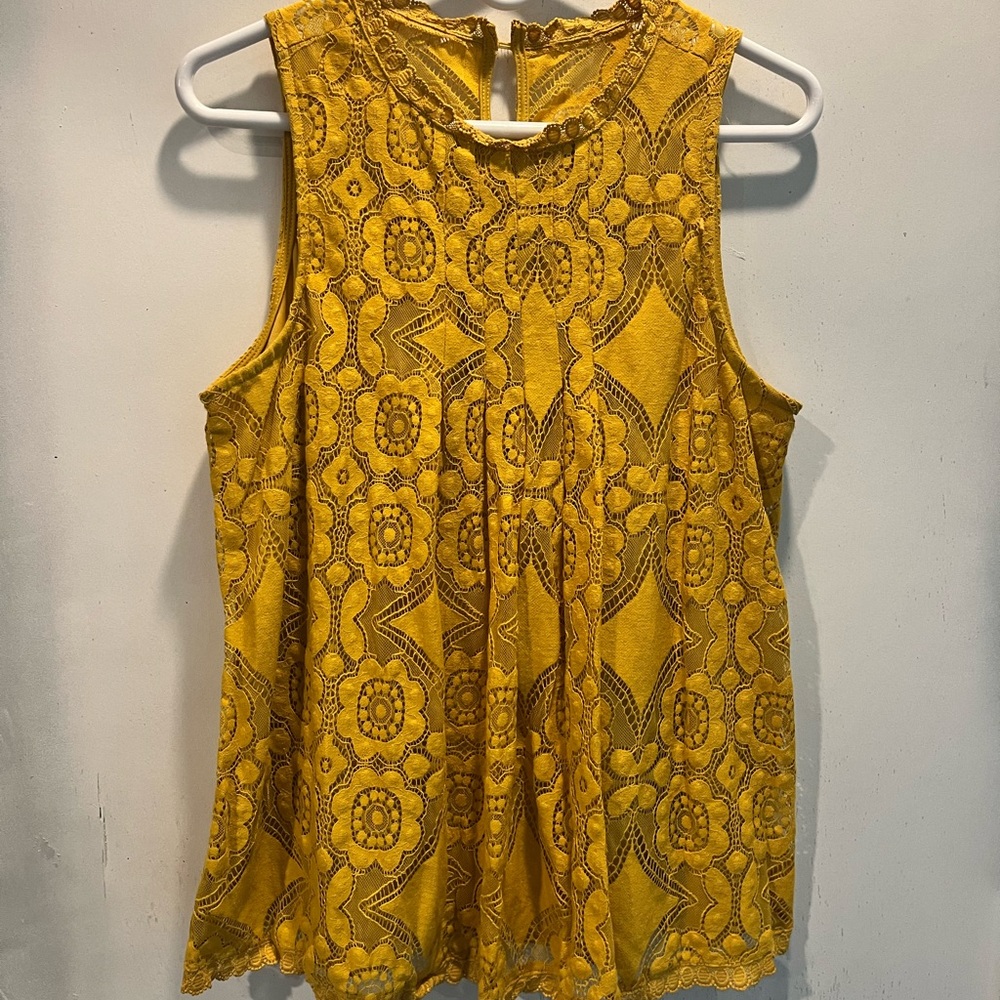 Women’s yellow embroidered top in size Large